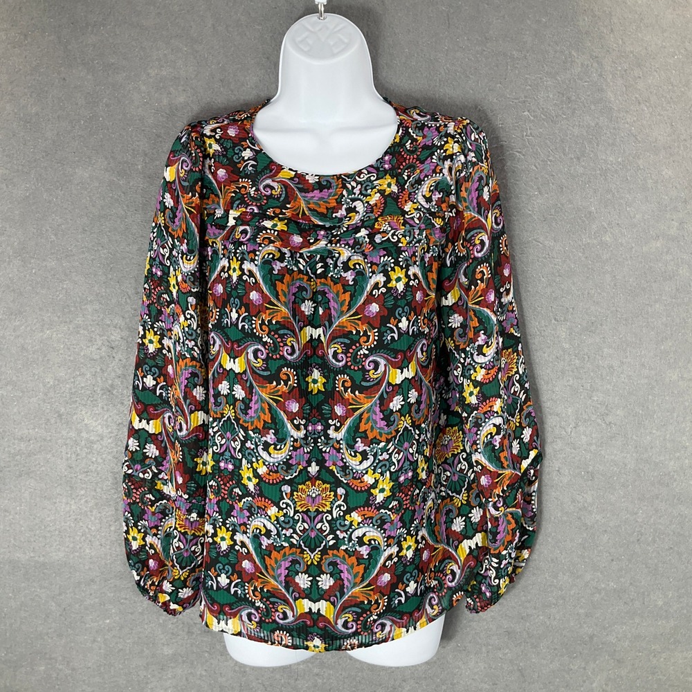 LOFT Floral Print Blouse Balloon Sleeve Multicolor Lightweight‎ Paisley Top XS